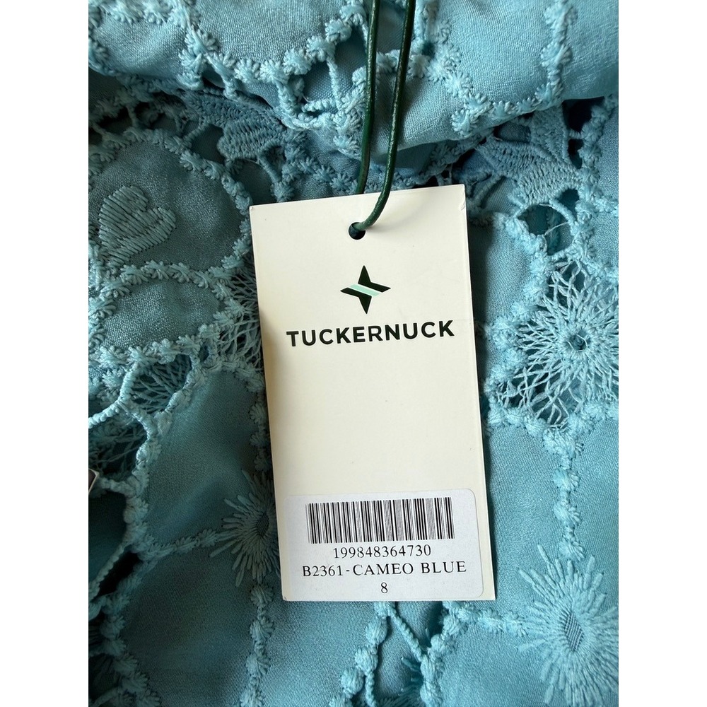 tuckernuck cameo blue eyelet cape leah midi dress, women size 8 - Picture 9 of 11